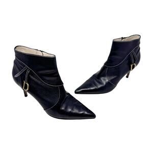 Christian Dior Saddle Charm Ankle Boots Black Leather Stiletto Booties 41